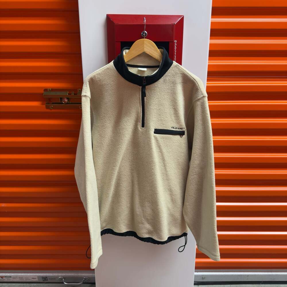 Old Navy Beige Quarter Zip Fleece Pullover Sweater Size XL